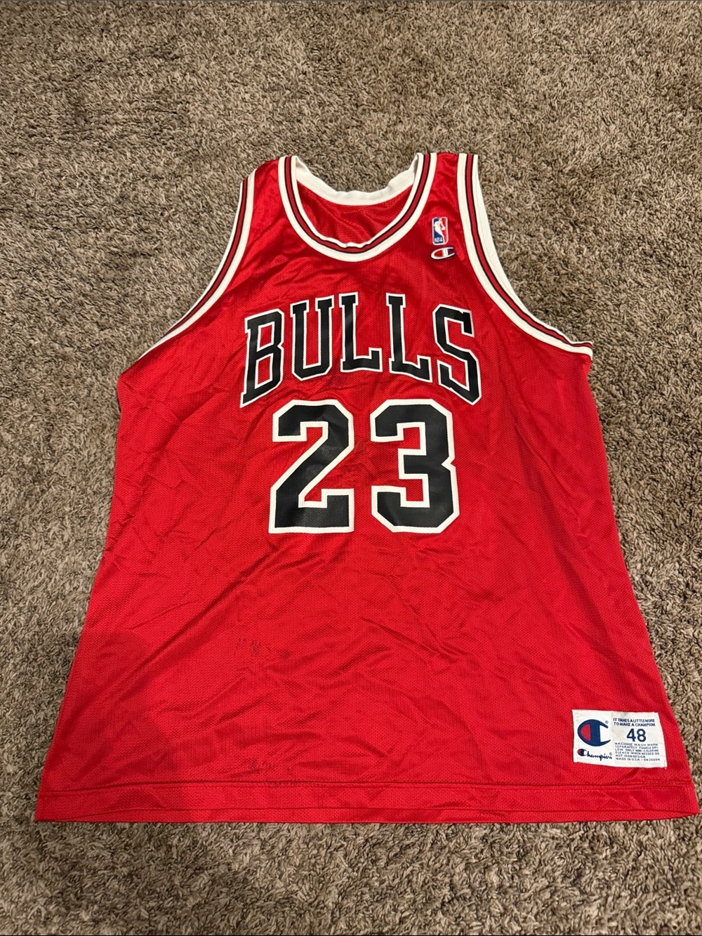 Champion Red Bulls Michael Jordan #23 Basketball Jersey with Black & White Trim